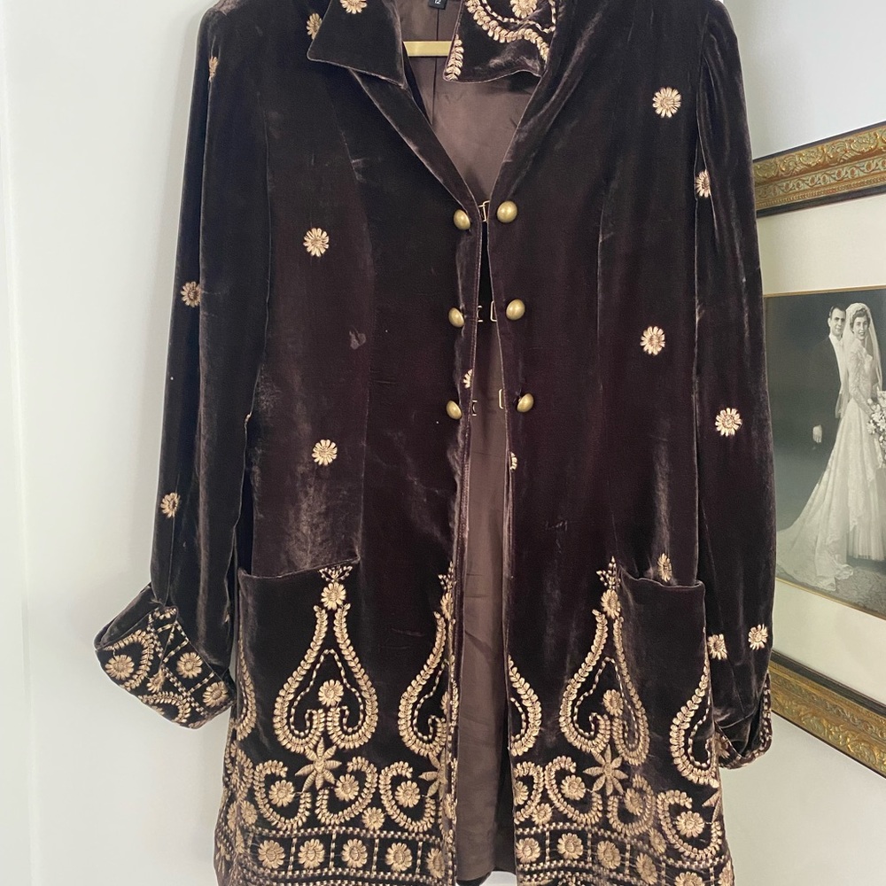 Boho Chiq brown velvet mid length jacket, great with jeans